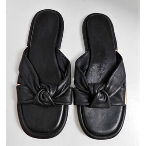COACH Brooklyn Black Leather Knot Bow Flat Slides Sandals sz 10 B